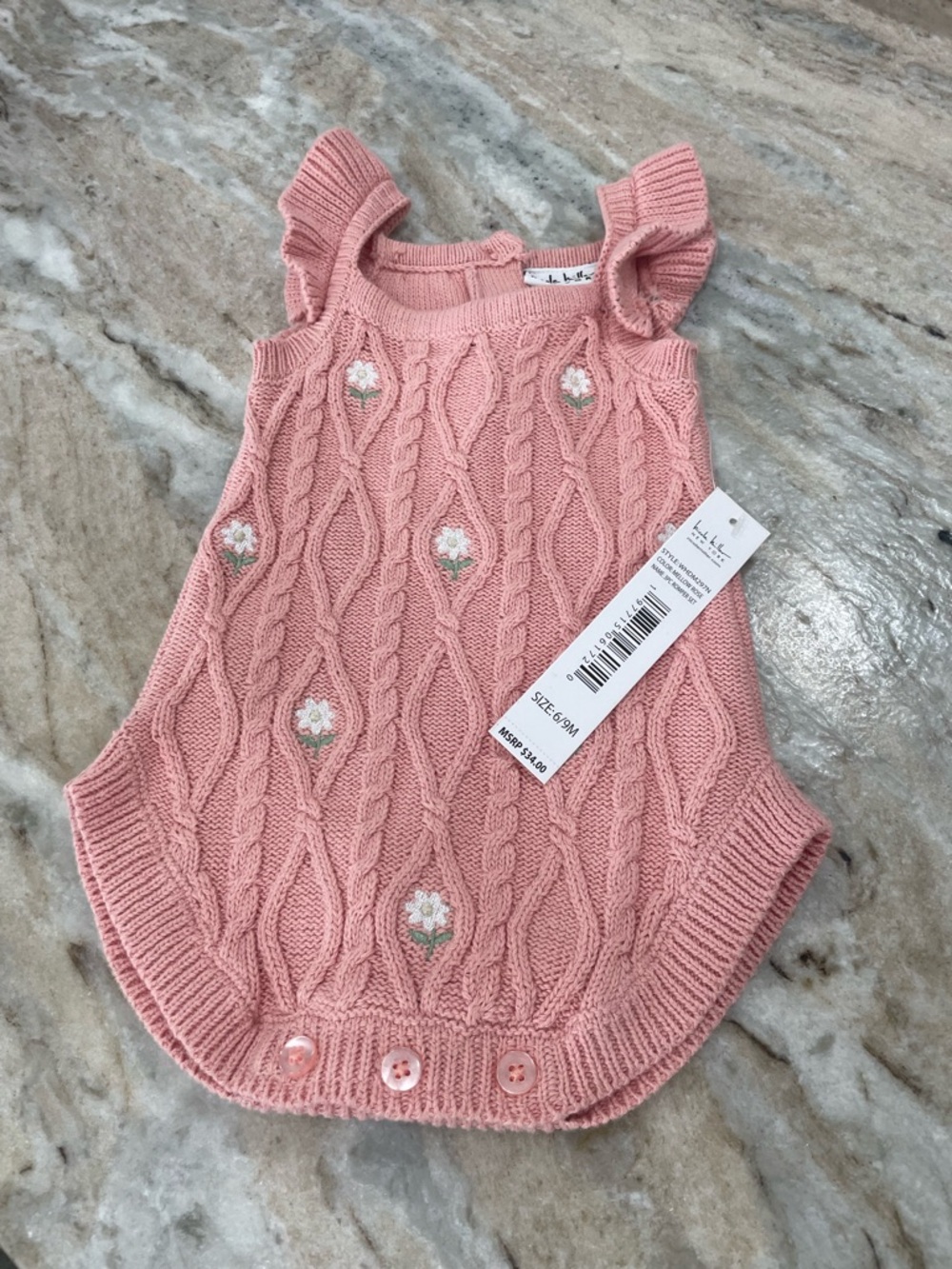 Nicole Miller Pink Cable-Knit Floral Baby Romper